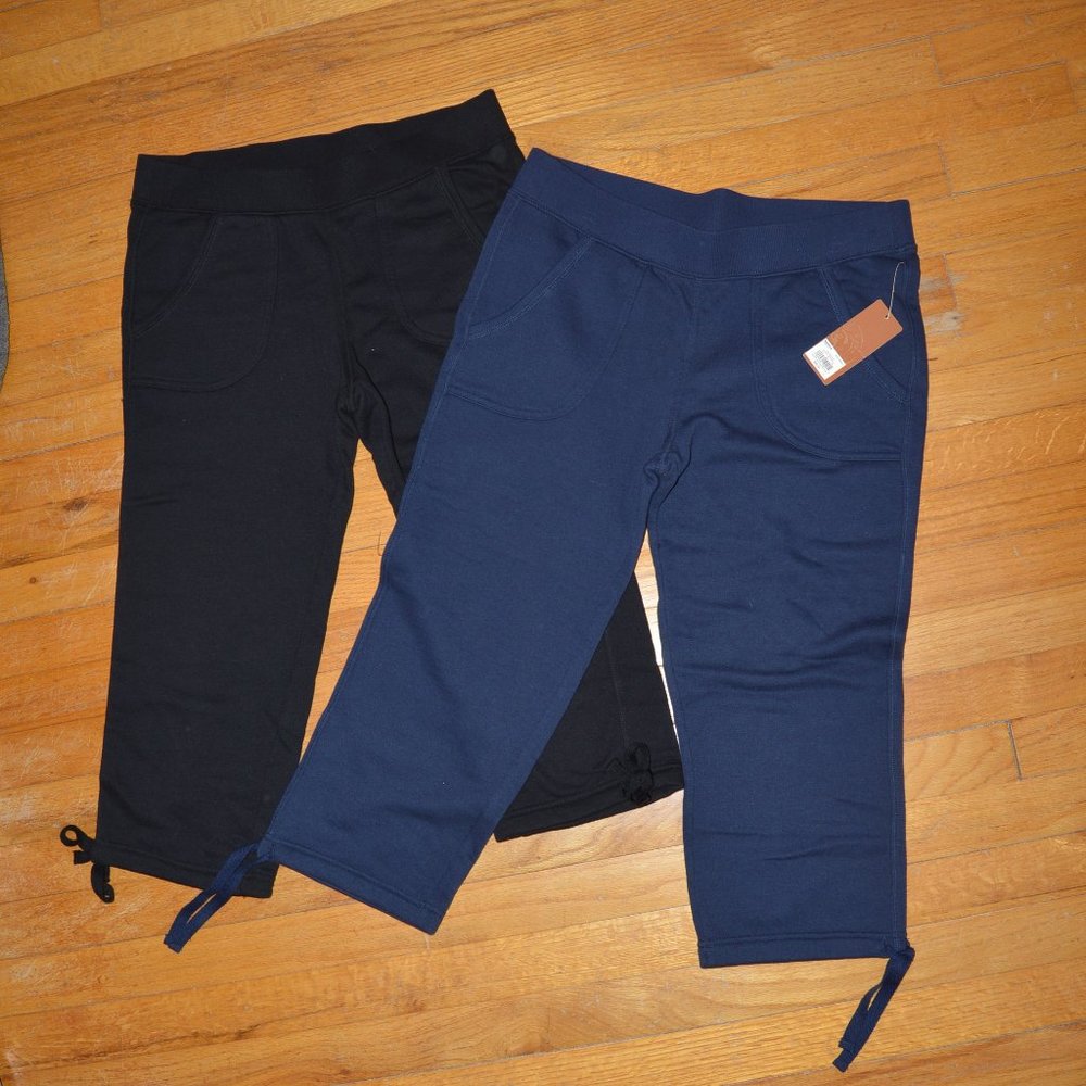 2 Pair SONOMA Capri Sweat Lounge Pants~S~NEW with Tags~Black and Blue~